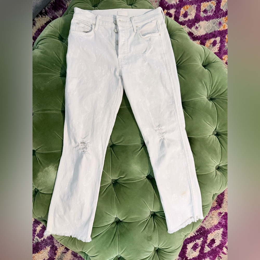 MOTHER White The Tootsie Fray Denim Jeans